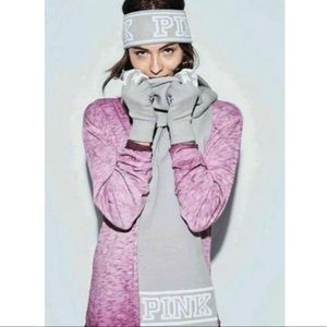 🔥SALE🔥 NEW PINK VICTORIA’S SECRET GREY SCARF SET. SCARF, HEADBAND, MITTENS